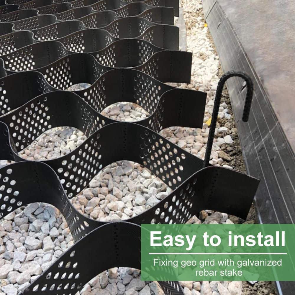 10 ft. x 16.5 ft. x 2 in. Plastic Ground Geo Grid Driveway Ground Pavers Geocell, with 12 J Steel Rebar - Hercitys