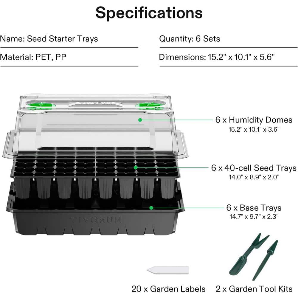 240-Cell 6-Pack Seed Starter Kit with High Humidity Dome - Hercitys
