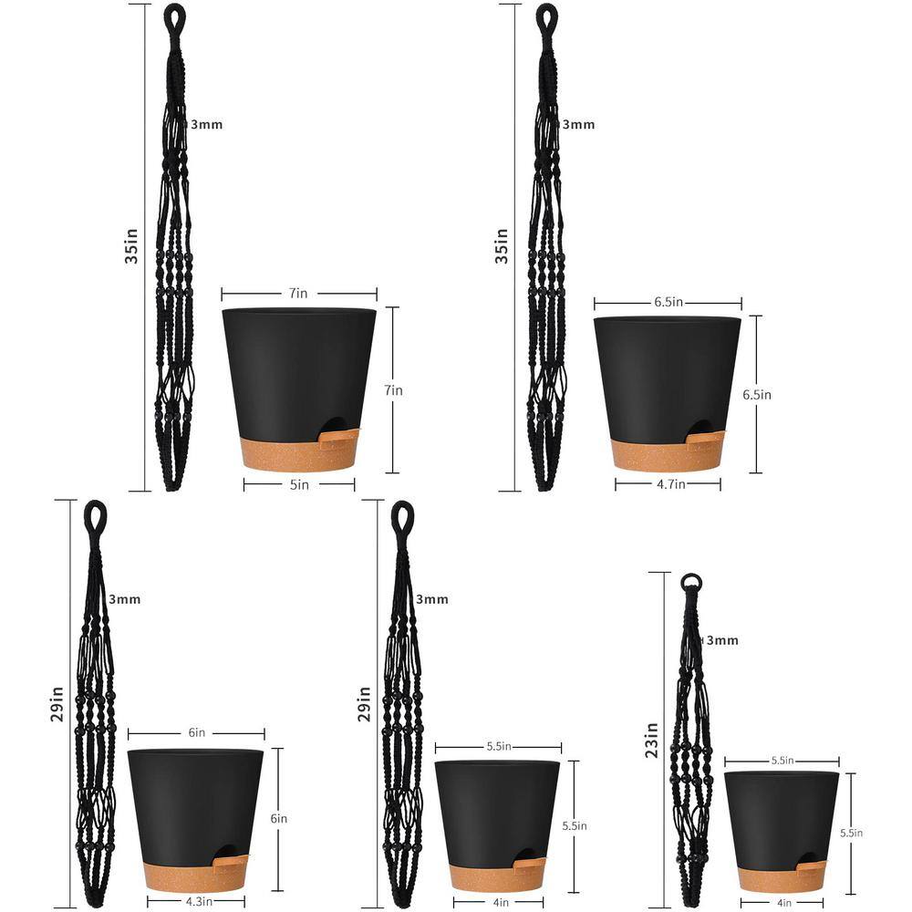 5-Piece Hanging Planters for Indoor Plants, Plastic Hanging Basket for Indoor Boho Home Decor, Macrame Plant Hanger - Hercitys