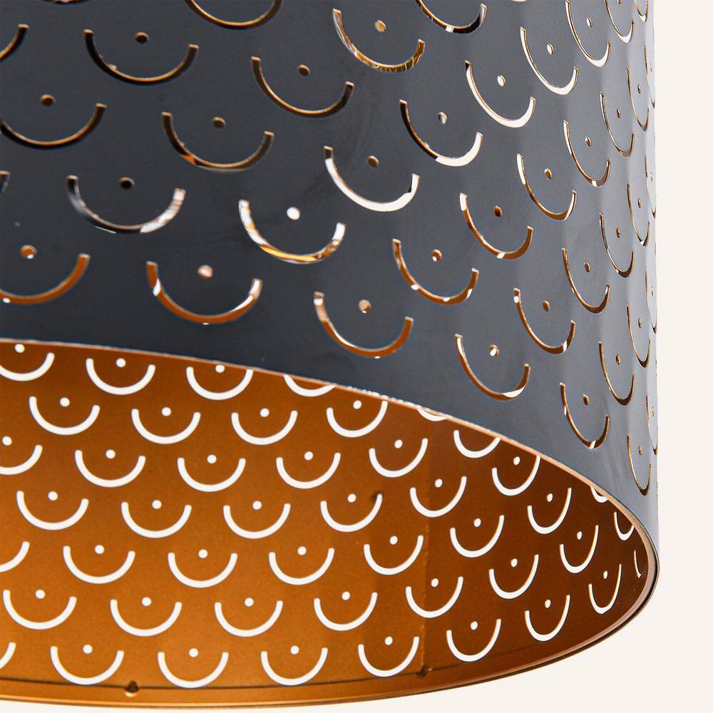 15 in. 3-Light Matte Black with Brass Inside Finish Industrial Drum Flush Mount Ceiling Light Fixture - Hercitys