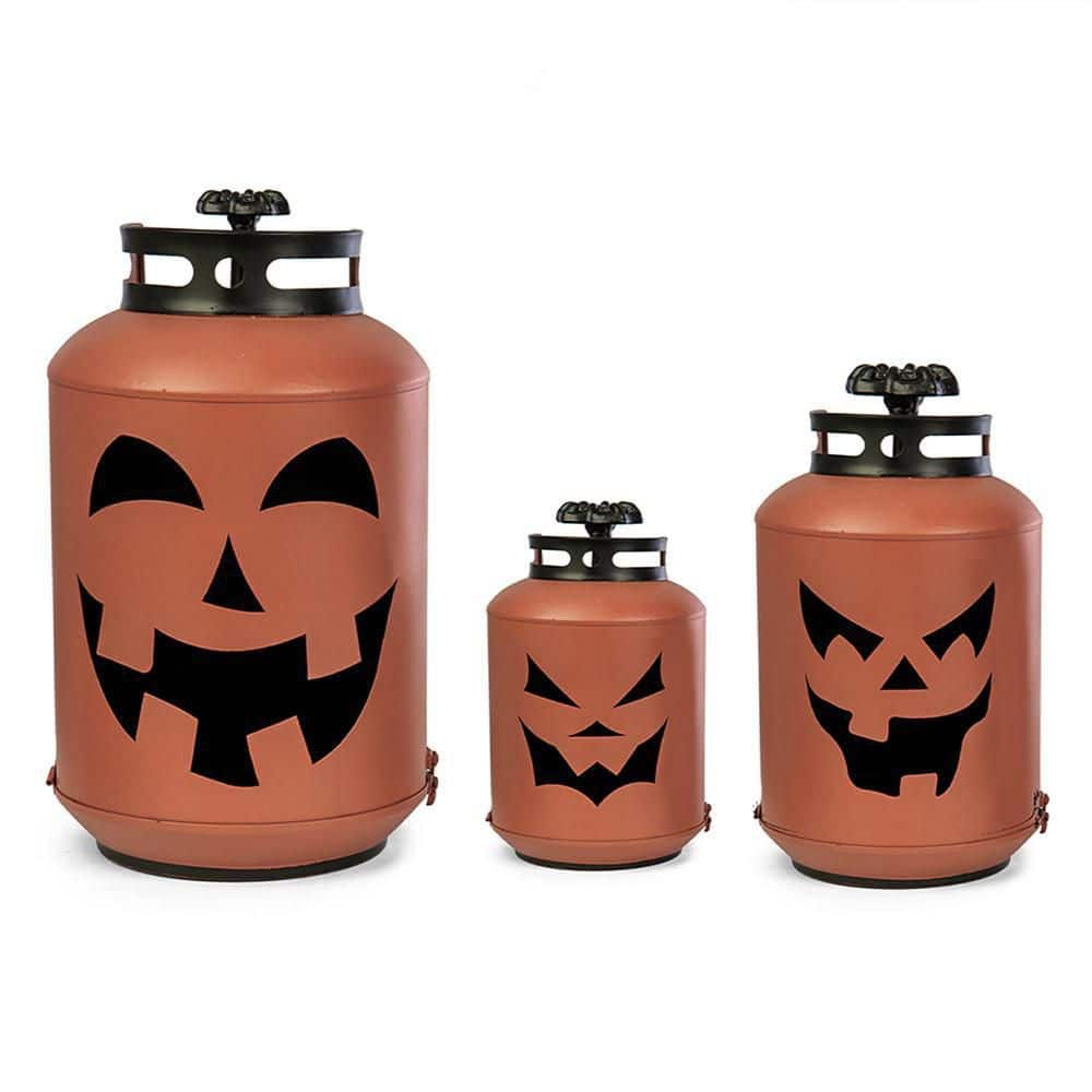14 in. Halloween Orange Pumpkin Lanterns – Replica Propane Lanterns (Set of 3) - Hercitys
