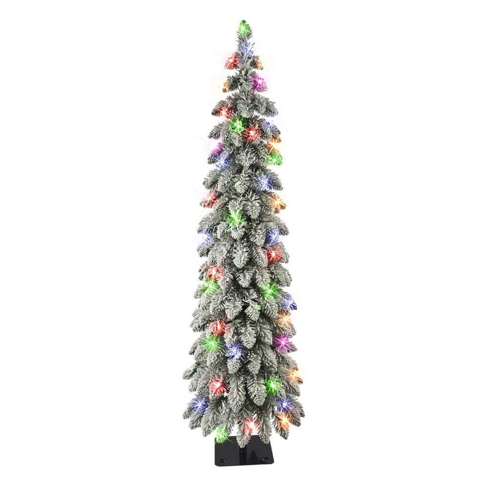 4 ft. Prelit Flocked Alpine Pencil Artificial Christmas Tree - Hercitys