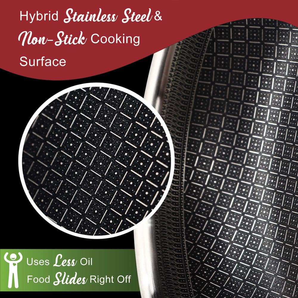 11 in. 3-Ply Hybrid Stainless Steel NonStick Skillet with Glass Lid - Hercitys