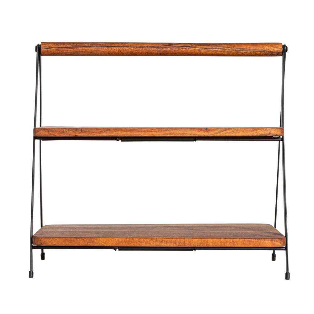 17.5 in. W x 16 in. H x 11 in. D Rectangle Natural Finish Acacia Wood 2 Tier Serving Tray Stand - Hercitys