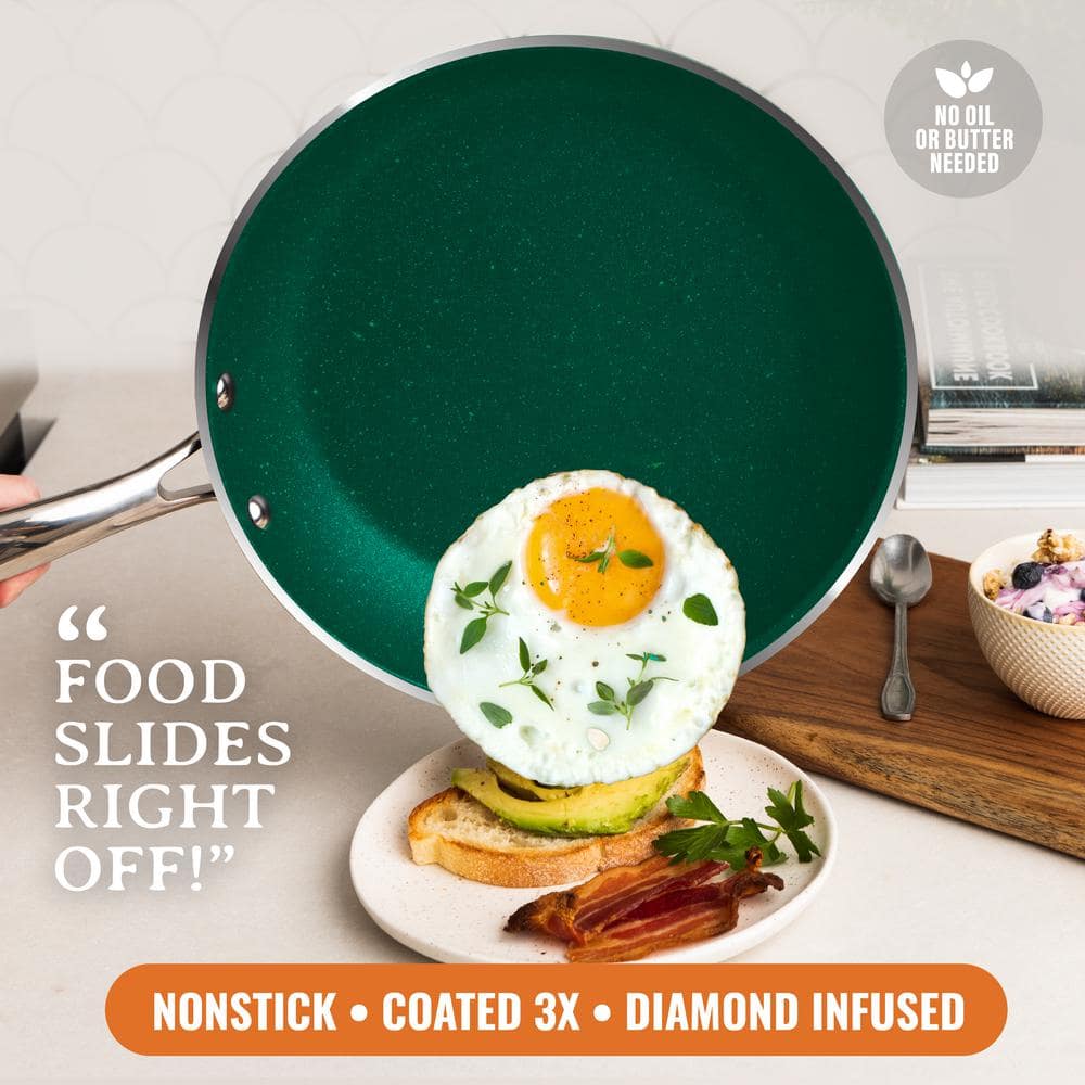 15-Piece Aluminum Ultra-Durable Non-Stick Diamond Infused Cookware and Bakeware Set in Emerald Green - Hercitys