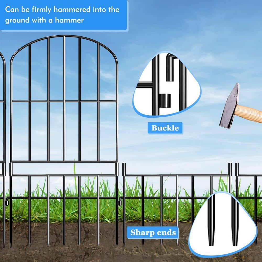 25 in. H Metal Garden Fence, 15 Pack Black Rustproof Wire Panels with Ground Stakes - Hercitys