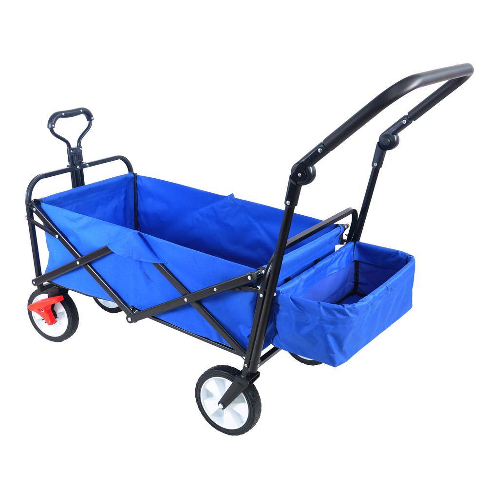 26 cu. ft. Heavy-Duty Folding Wagon Steel Garden Cart, Drink Holder, Adjustable Handles, Blue - Hercitys