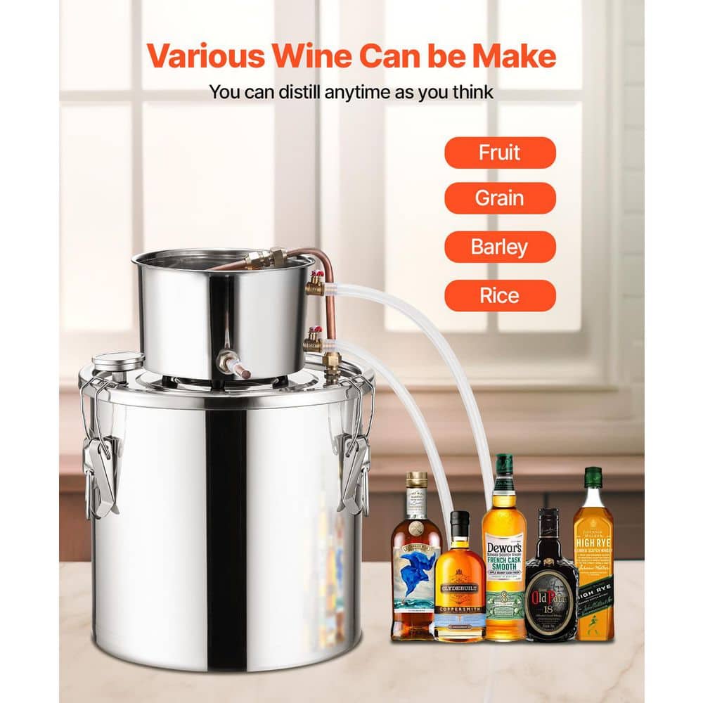 5 Gal./19 L Alcohol Still, Stainless Steel Water Alcohol Distiller with Copper Coil, Home Brewing Kit with Thermometer - Hercitys