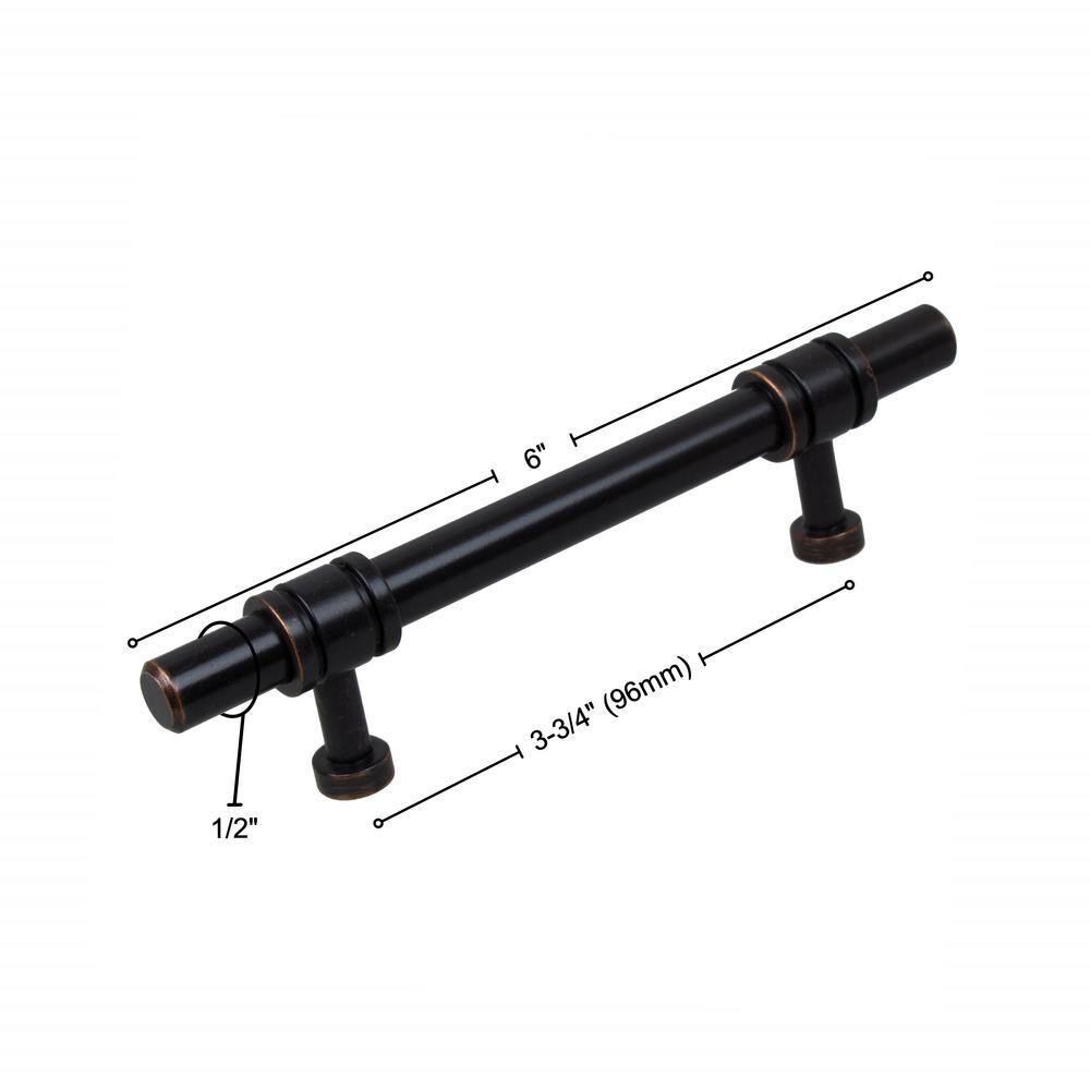 3-3/4 in. Center-to-Center Oil Rubbed Bronze Solid Steel Barrel Ring Cabinet Bar Pull (10-Pack) - Hercitys