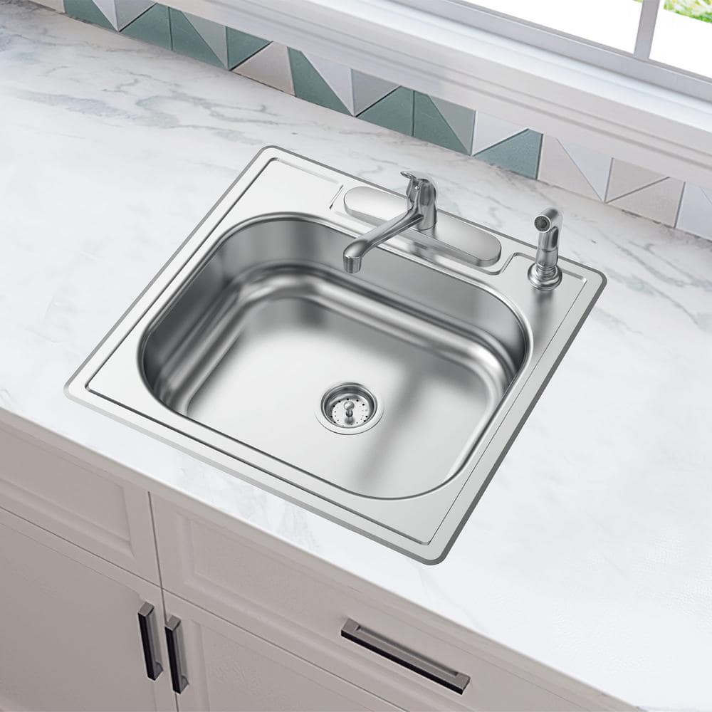 25 in. Drop in Single Bowl 20-Gauge Stainless Steel Kitchen Sink - Hercitys