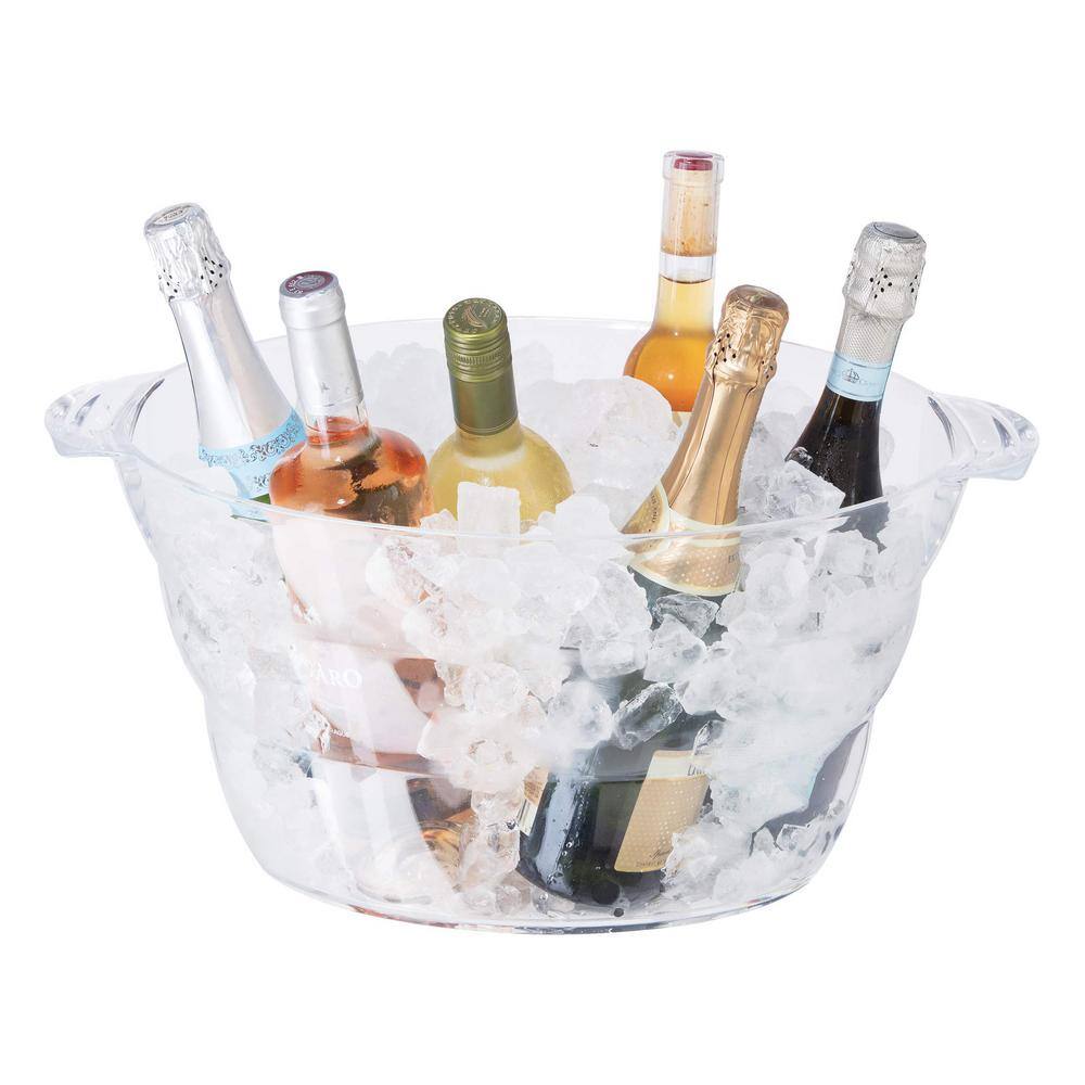 18.5 in. x 11 in. High-Quality Acrylic Crystal-Clear Oval Durable Beverage Tub with Integrated Easy Grip Handle - Hercitys