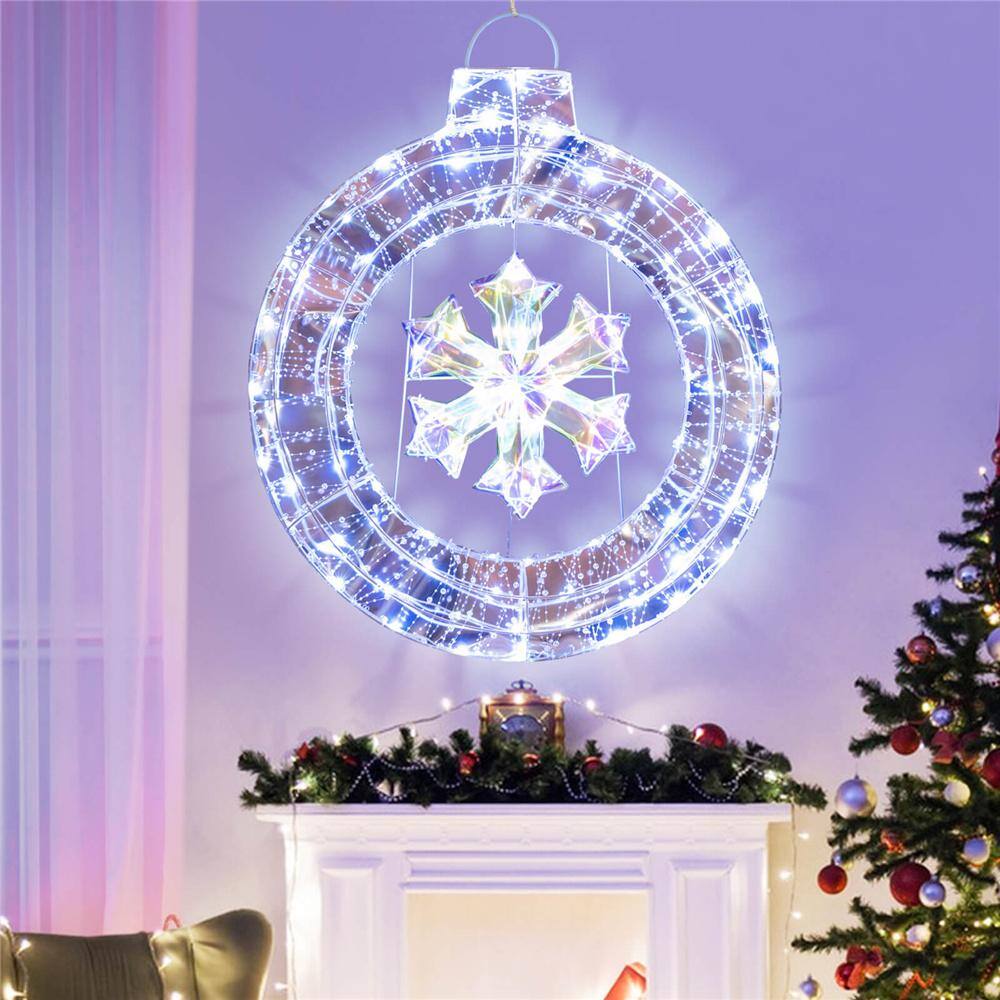 33 in. White PreLit White Light Artificial Christmas Wreath with 128 Cold White LED Lights - Hercitys