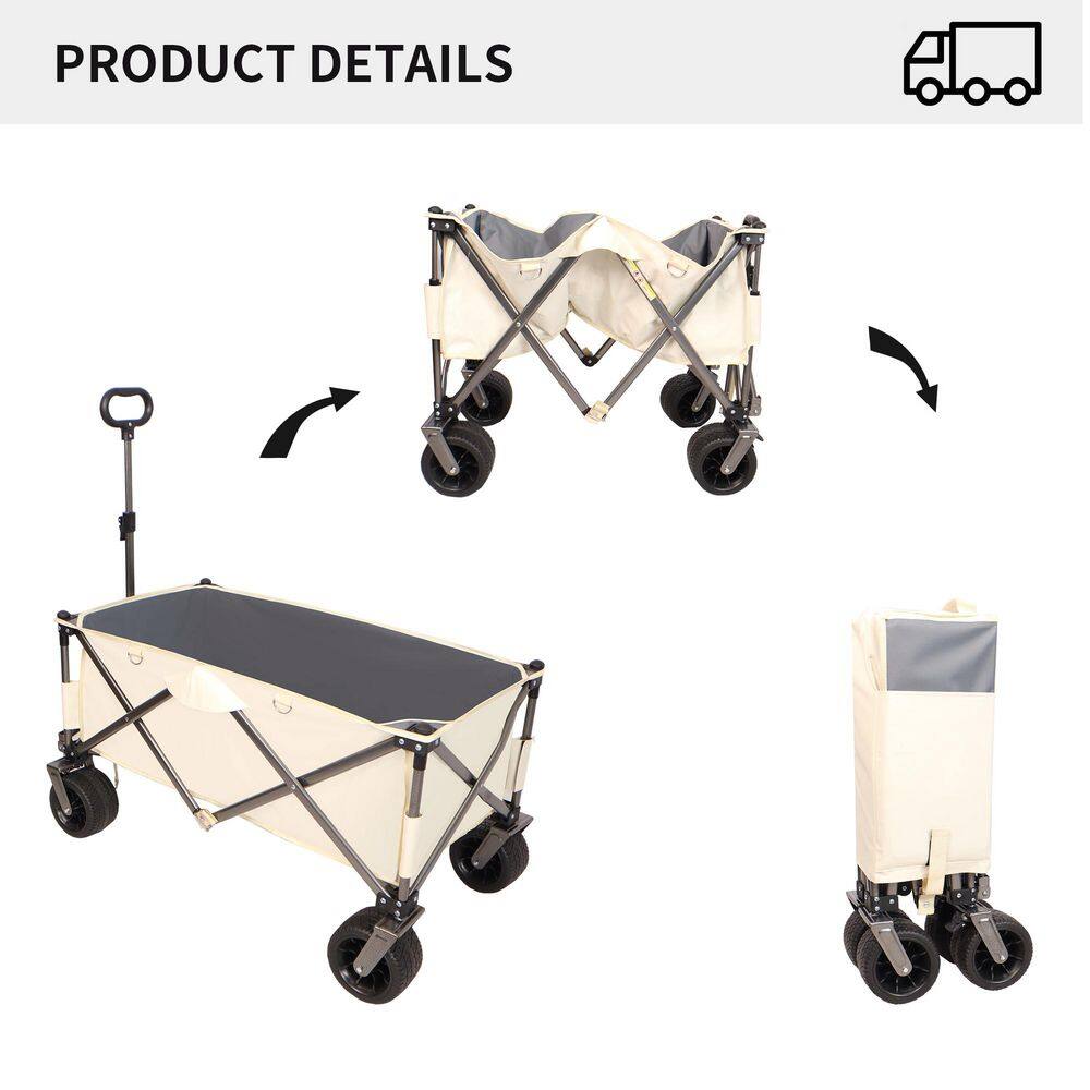 4.6 cu. ft. Steel Frame Garden Cart Collapsible Wagon, Push Pull Foldable Beach Cart with Polyester fabric - Hercitys