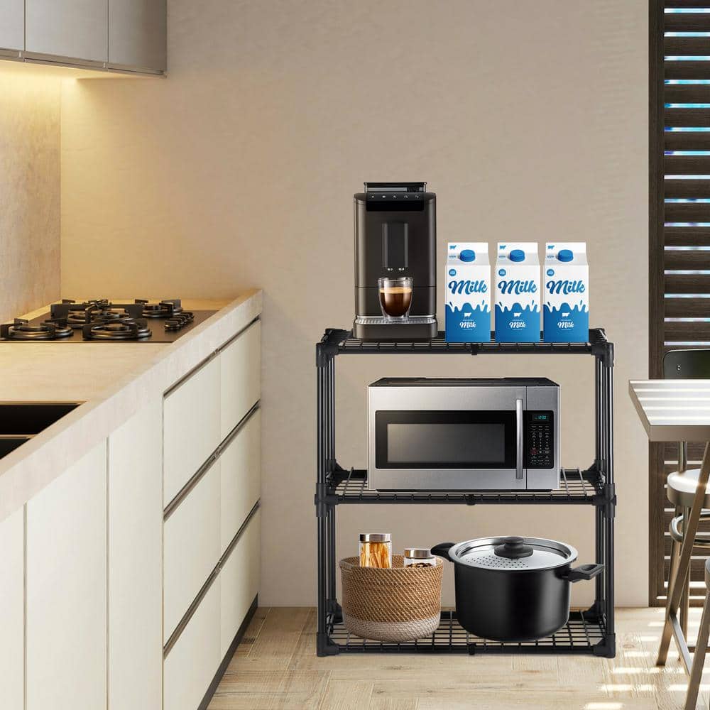 3-Tier Black Heavy-Duty Steel Type Storage Shelf, Holds 330 lbs. (29 in. x 14 in. x 31 in.) - Hercitys