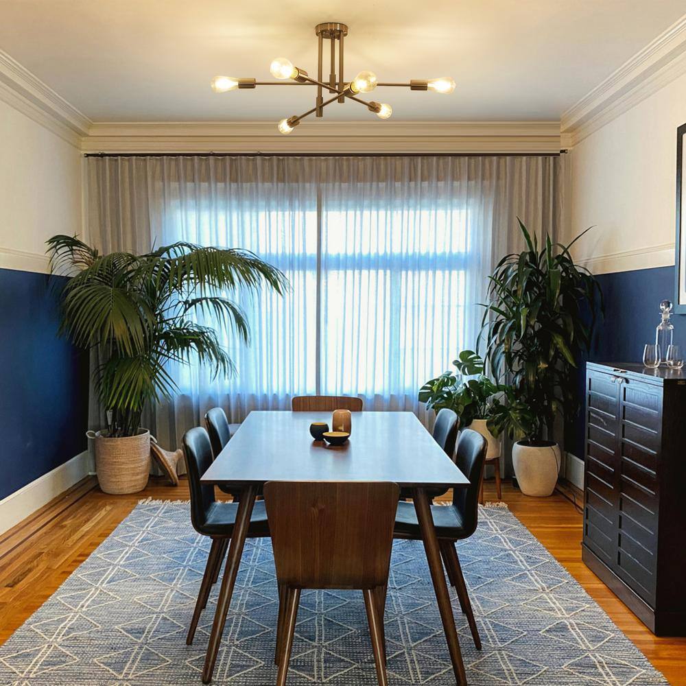 27.56 in. 6-Light Nickel Sputnik Semi- Flush Mount Ceiling Lights with 360°Rotatable Light Arm - Hercitys