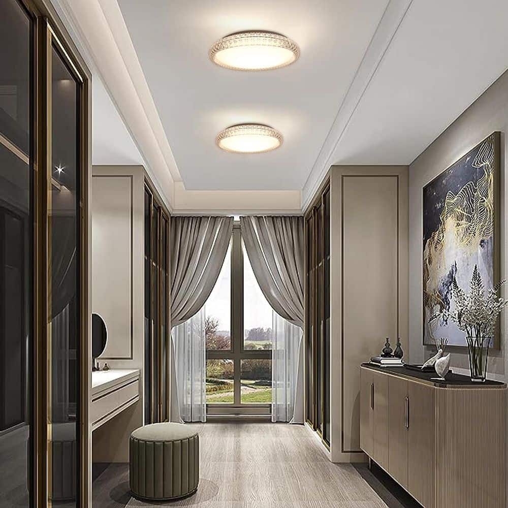 16 in. Faux Crystal Acrylic Shade Light Fixture with Adjustable CCT 3000K/4000K/5000K Dimmable Flush Mount Light Fixture - Hercitys