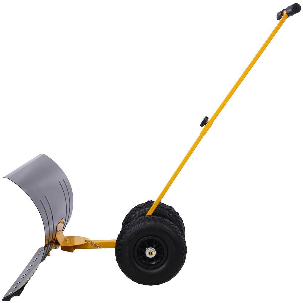 47 in. Sheet Metal Handle Steel Snow Shovel Rolling Pusher with 29 in. Blade and 10 in. Wheels in Black and Yellow - Hercitys