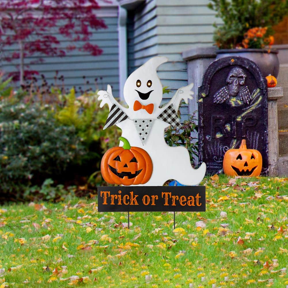 32 in. H Lighted Halloween Metal Ghost Yard Stake - Hercitys