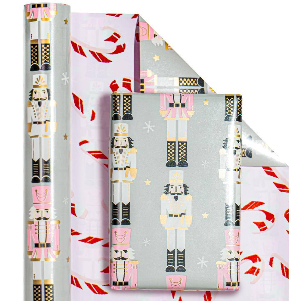 17 in. x 33 ft. Christmas Wrapping Paper, Nutcracker and Candy Cane Printed for Chrsitmas Holiday Party Celebration - Hercitys