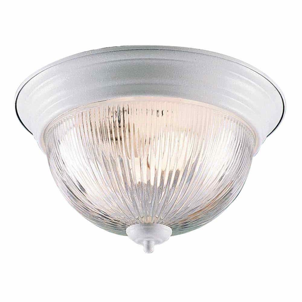 11 in. 2-Light White Indoor Flush Mount with Clear Prismatic Glass Bowl - Hercitys