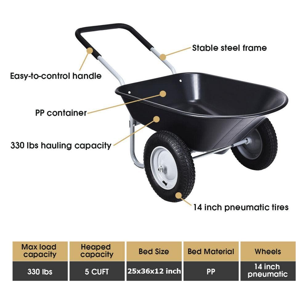 5 cu. ft. Plastic Garden Dolly Post Hole Digger Utility Cart Wheelbarrow - Hercitys