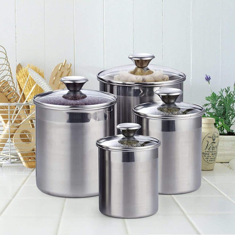 4-Pieces Stainless Steel Canister sets, 0.95 qt./1.6 qt./2.5 qt./3.5 qt. - Hercitys