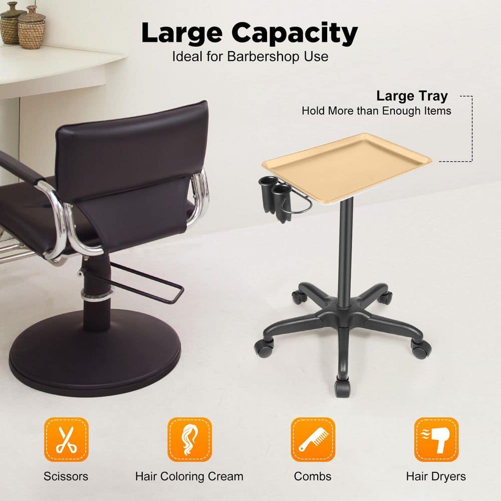 1-Tier Metal Height Adjustable 5-Wheeled Salon Tray in Silver - Hercitys