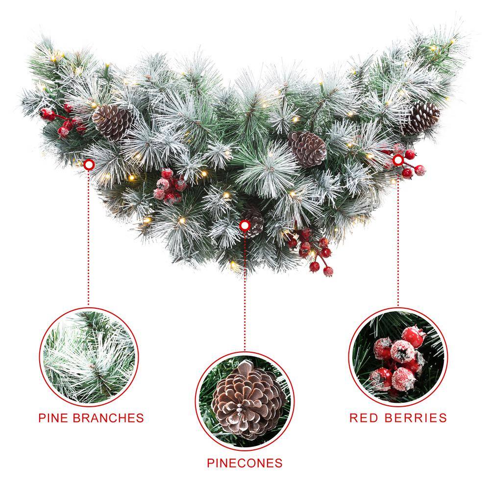 3 ft. L Pre-Lit Pinecones and Red Berries Artificial Christmas Swag with 50 Warm White Lights and Timer - Hercitys