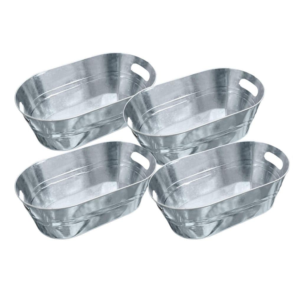 16 qt. Silver Galvanized Ice Buckets with Built-in Carry Handle for Parties (4-Pack) - Hercitys