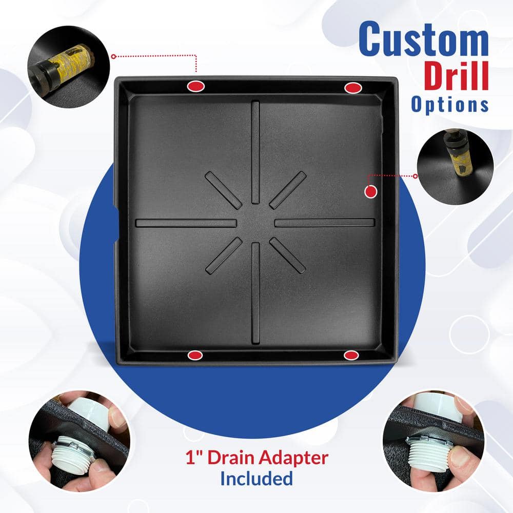 36 in. x 36 in. Heavy Duty Plastic HVAC Condensate Drain Pan with Drain Hose Adapter - Hercitys