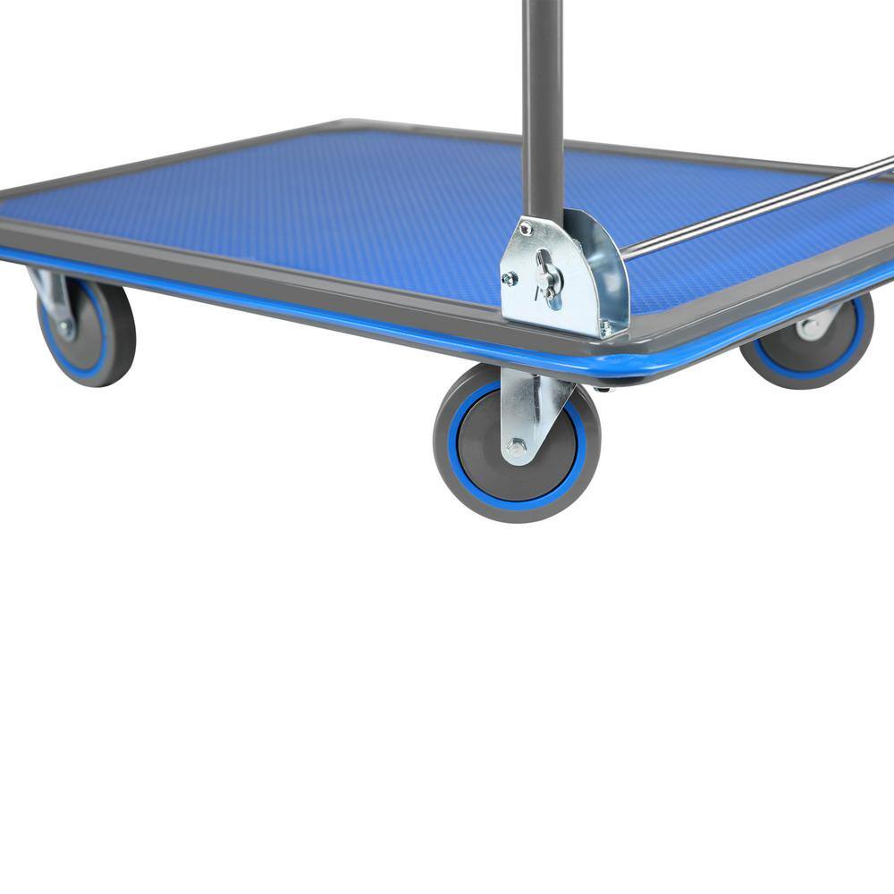 17 cu. ft. Metal Garden Cart 660 lbs. Capacity 4-Wheel Blue Steel Folding Hand Truck - Hercitys