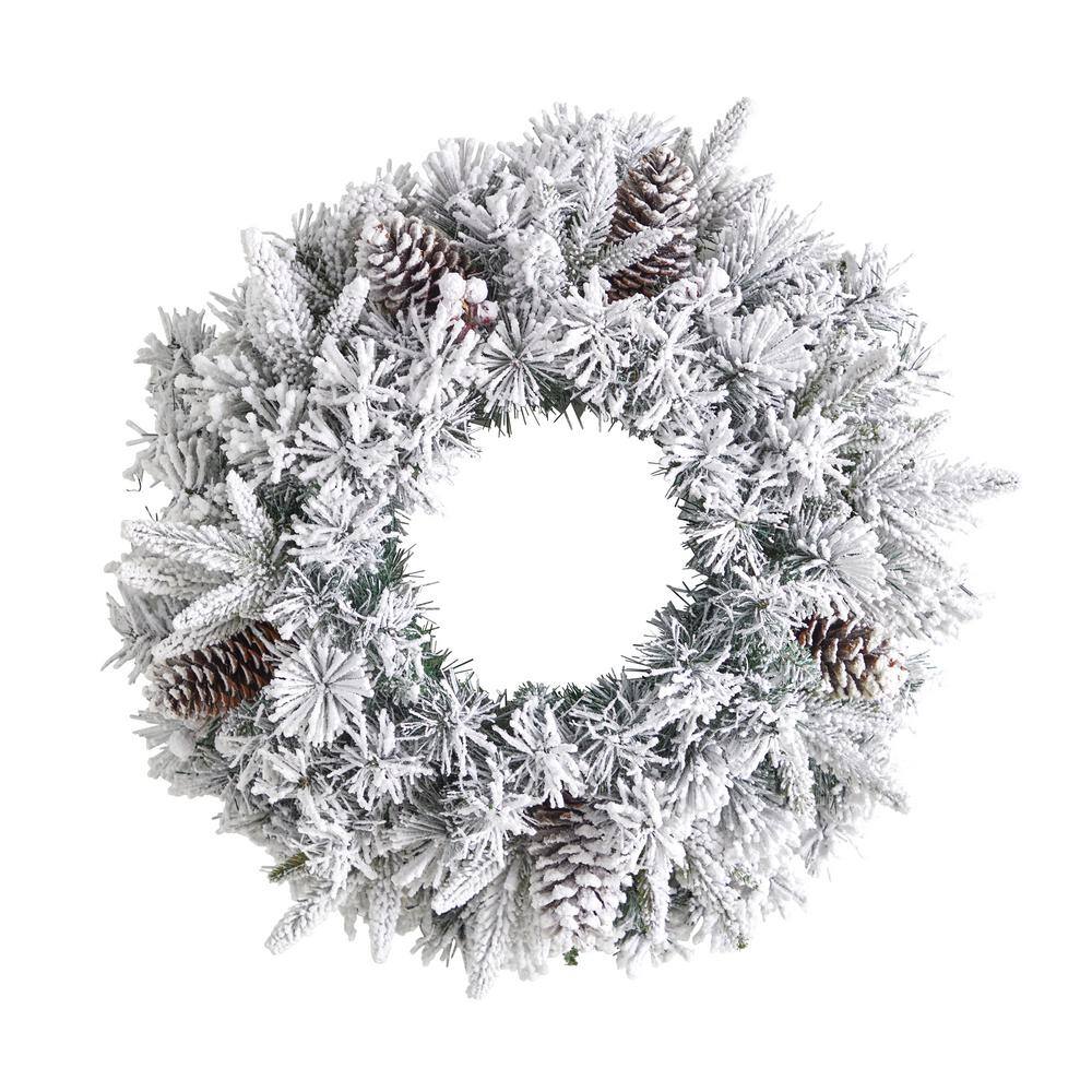20 in. Prelit LED Flocked Artificial Christmas Wreath with 35 Warm White LED Lights - Hercitys