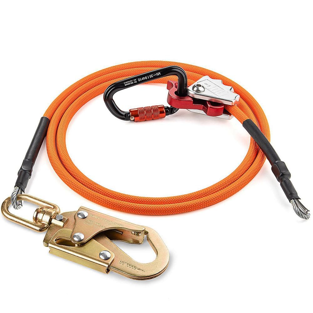 1/2 in. x 10 ft. Galvanized Steel Wire Core Flipline Arborist Climbing Tree Lanyard Kit with Swivel Snap Hook, Orange - Hercitys