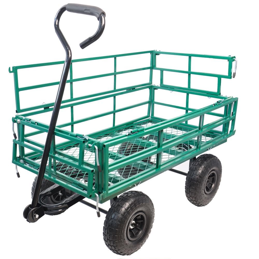 5.34 cu. ft. Heavy-Duty Metal Utility Cart Garden Cart in Green 550 lbs. - Hercitys