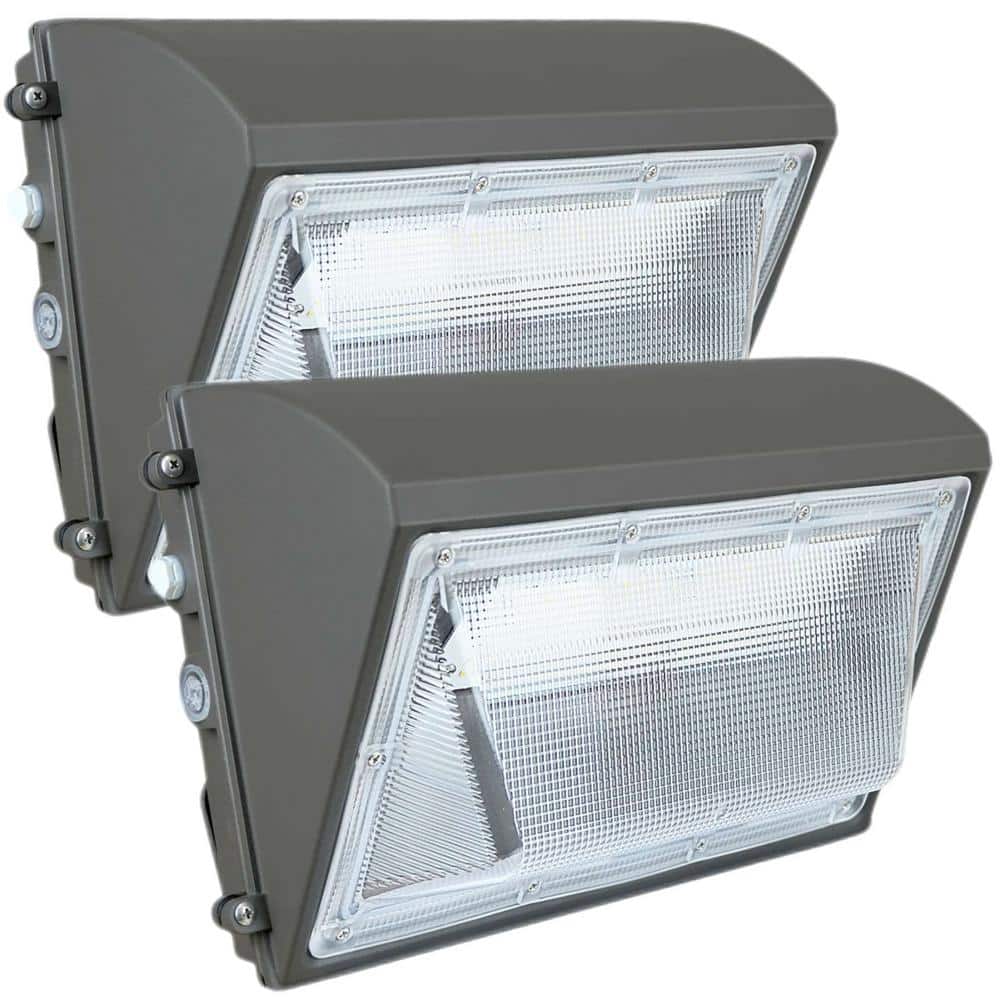 2 Pack 1000- Watt Equivalent Integrated LED Black Dusk to Dawn Wall Pack Light, 5000K Outdoor Commercial Lighting - Hercitys