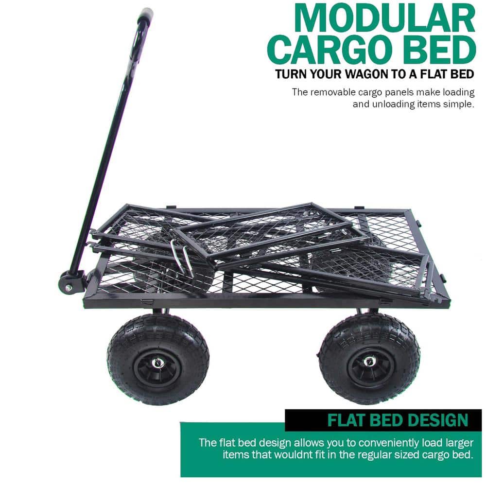 3.5 cu.ft. Black Metal Folding Garden Cart with Metal Net - Hercitys