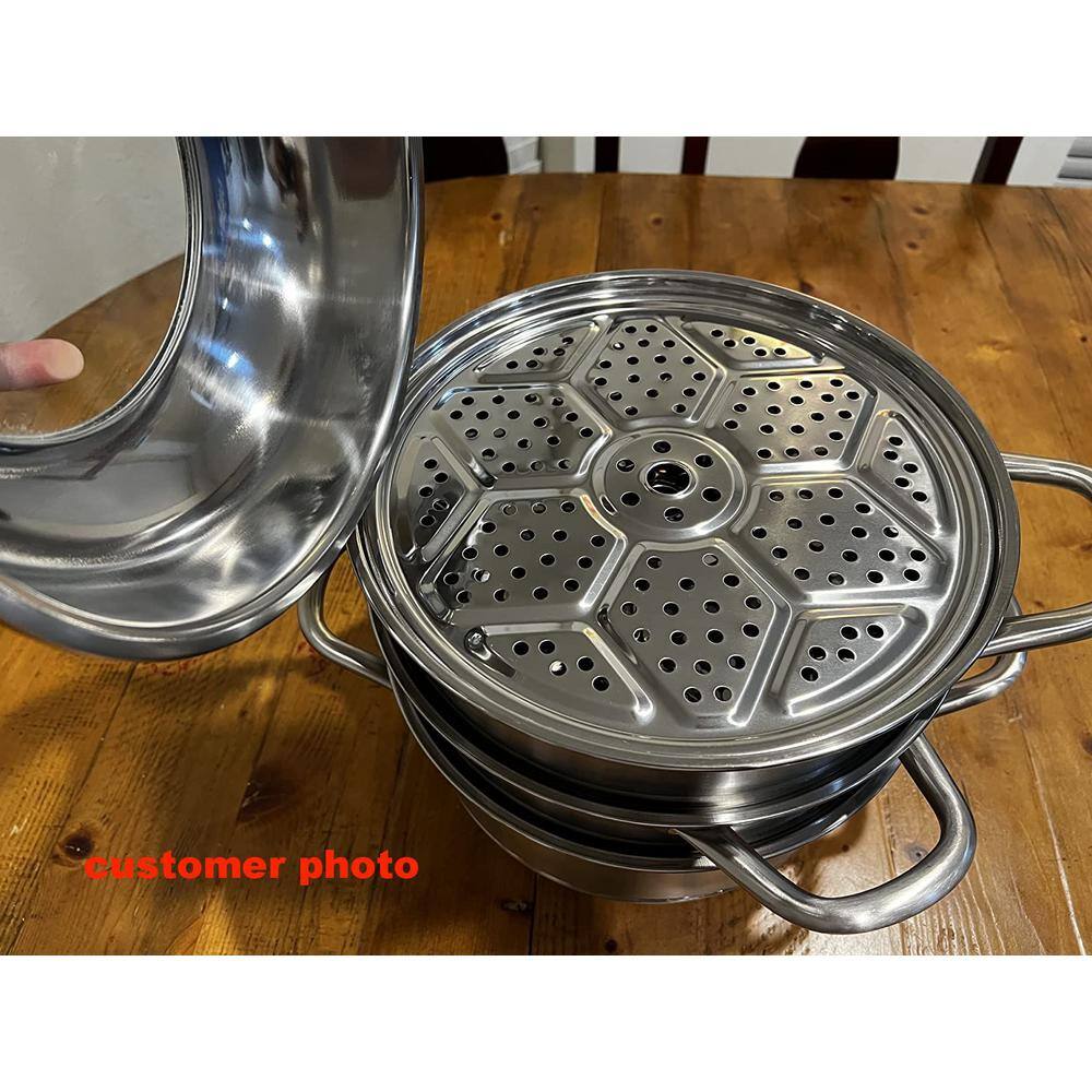 3-Tier 11.6 qt. Stainless Steel Steamer Insert Saucepot  Stock Pot with Lid, Safe Loop Handles - Hercitys