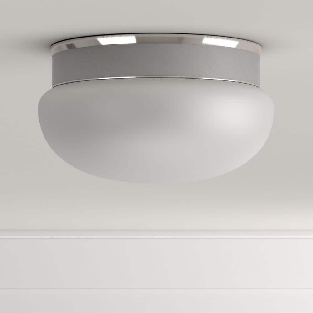 1-Light Brushed Nickel Flush Mount with White Glass - Hercitys