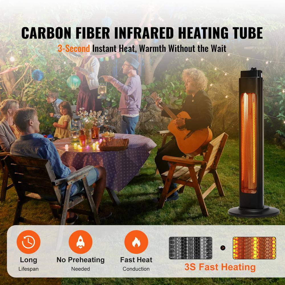 1500-Watt Infrared Heater with Oscillation, 2 Speeds and Timer, Outdoor/Indoor for Bedroom, Dining Room, Black, 31.5 in. - Hercitys