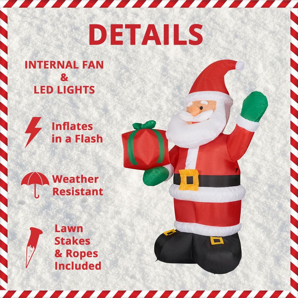 10 ft. Santa Claus with Gift Bag Christmas Inflatable with Lights - Hercitys