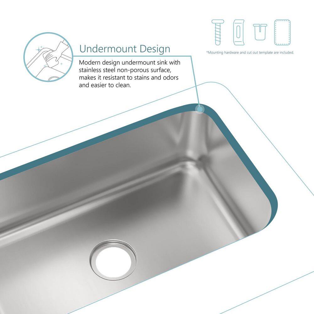 32 in. Single Bowl 18-Gauge Stainless Steel Undermount Kitchen Sink with Bottom Grid - Hercitys
