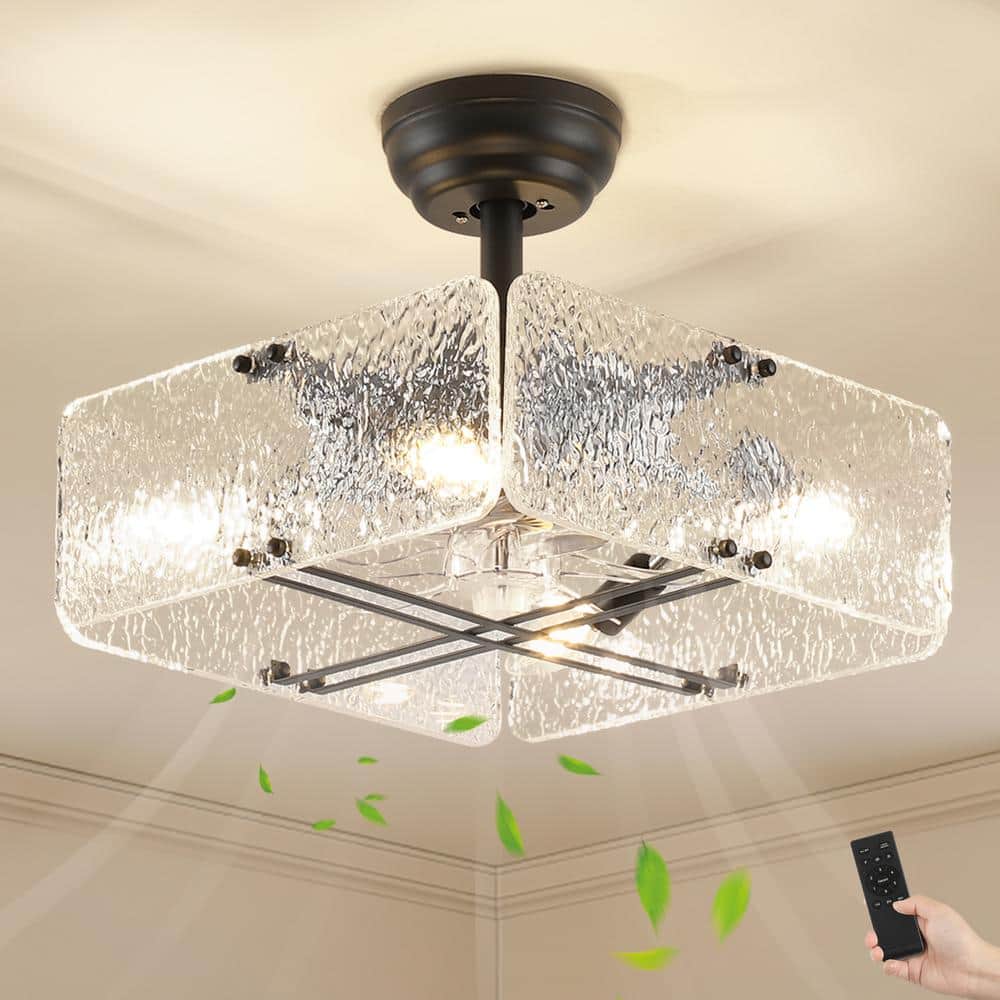 15.7 in. Indoor Black Ceiling Fan with Light Fandelier with Remote Chandelier Caged Ceiling Fan - Hercitys