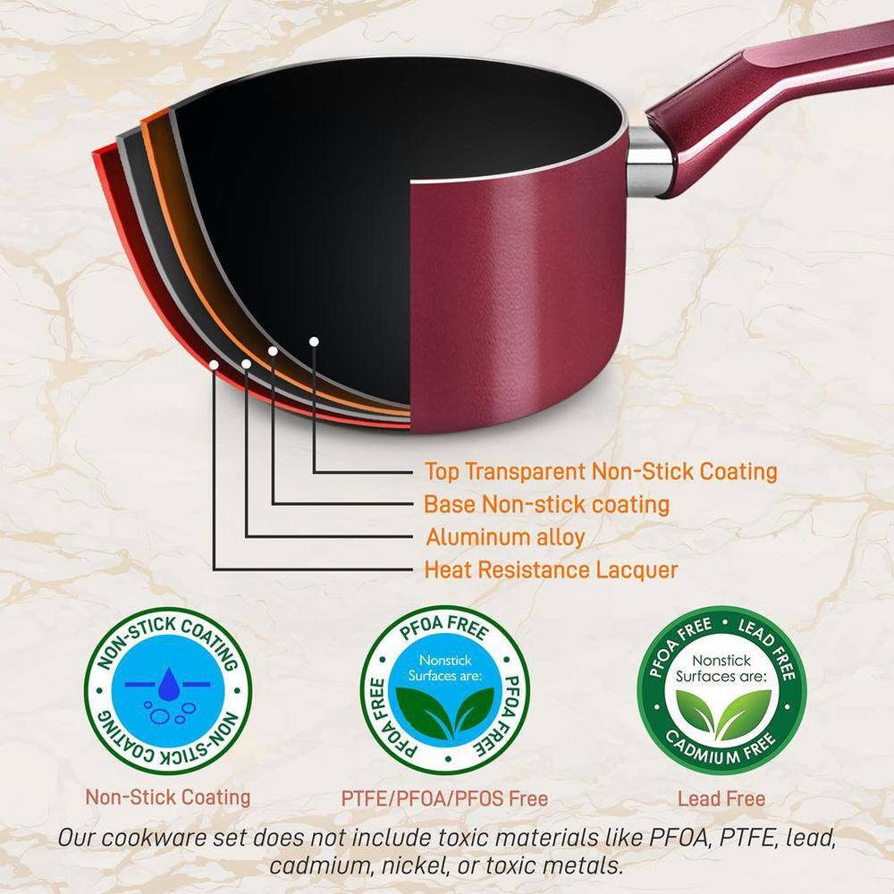 13-Piece Aluminum Cookware Set Non-Stick in Red - Hercitys