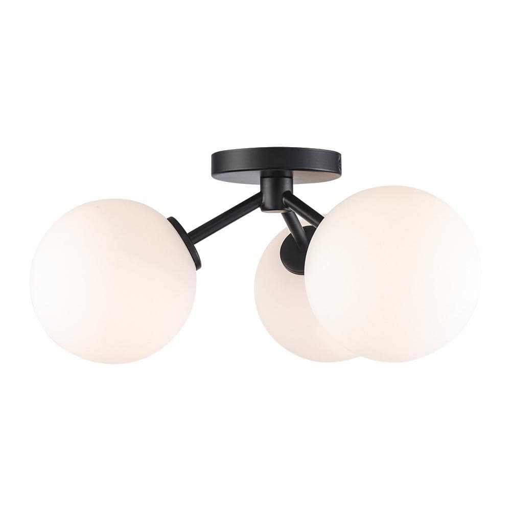 17.63 in. 3-Light Avaline Black Cluster Flush Mount with Glass Shades - Hercitys