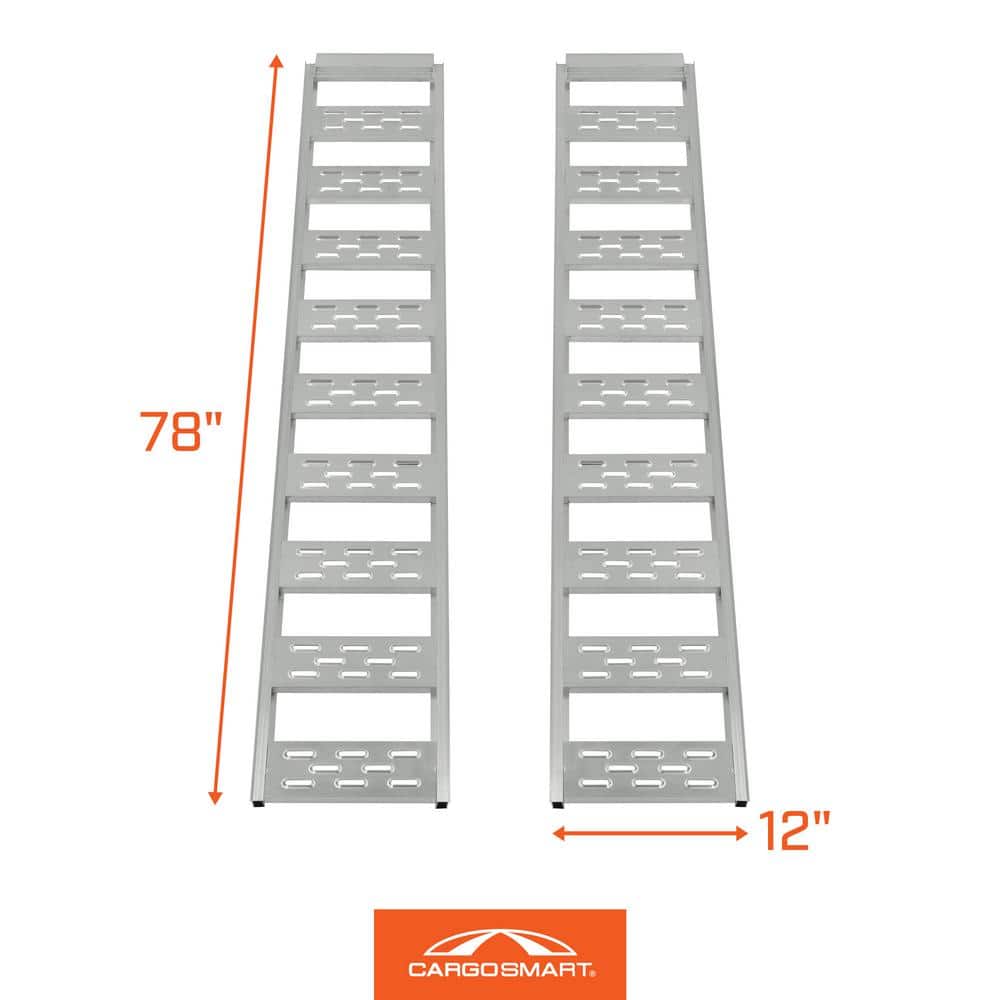12 in. W x 78 in. L 1250 lbs. Capacity Aluminum Straight Fixed Truck Loading Ramp with Treads (Includes 2 Ramps) - Hercitys