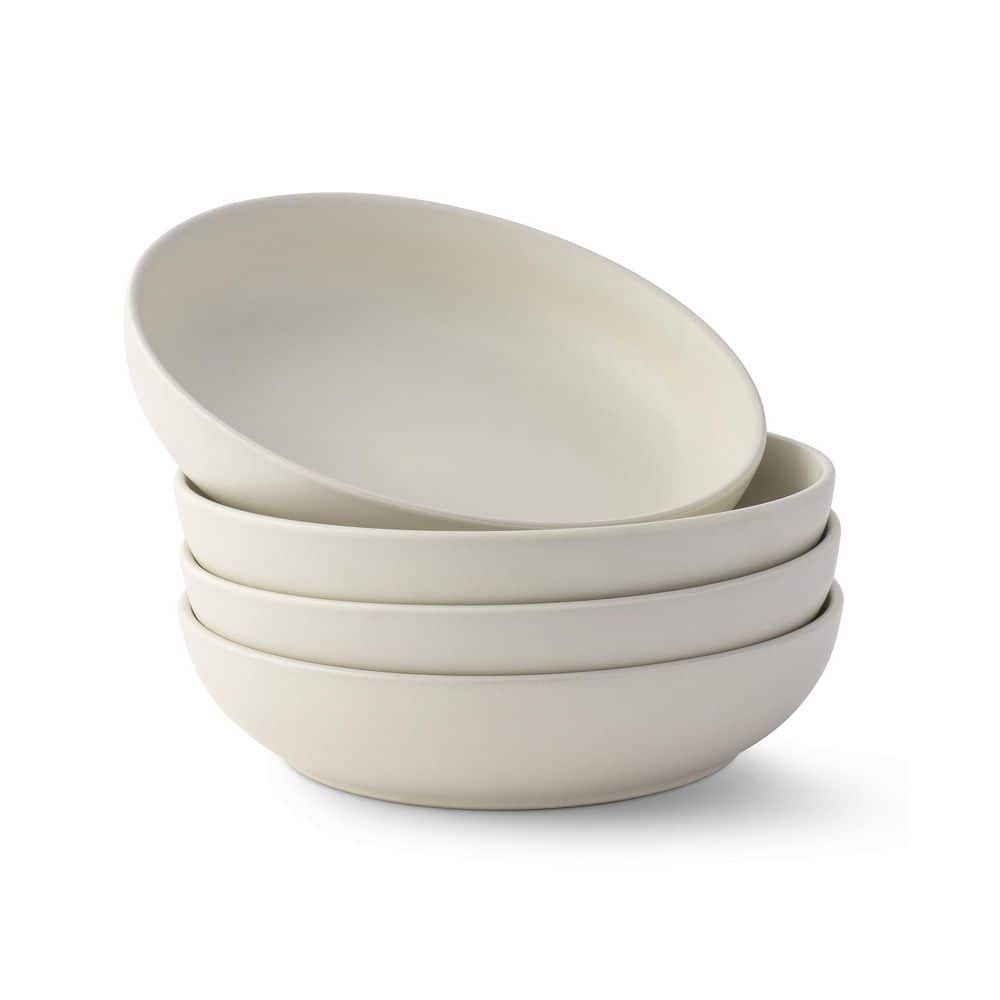 4-Pieces Stoneware Pasta Bowl Set, 40 oz.-Linen - Hercitys