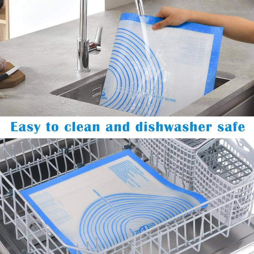 28 in. x 20 in. Nonstick Silicone Pastry Blue Baking Mat with Measurements Counter/Dough Rolling/Fondant/Pie Crust Mat - Hercitys