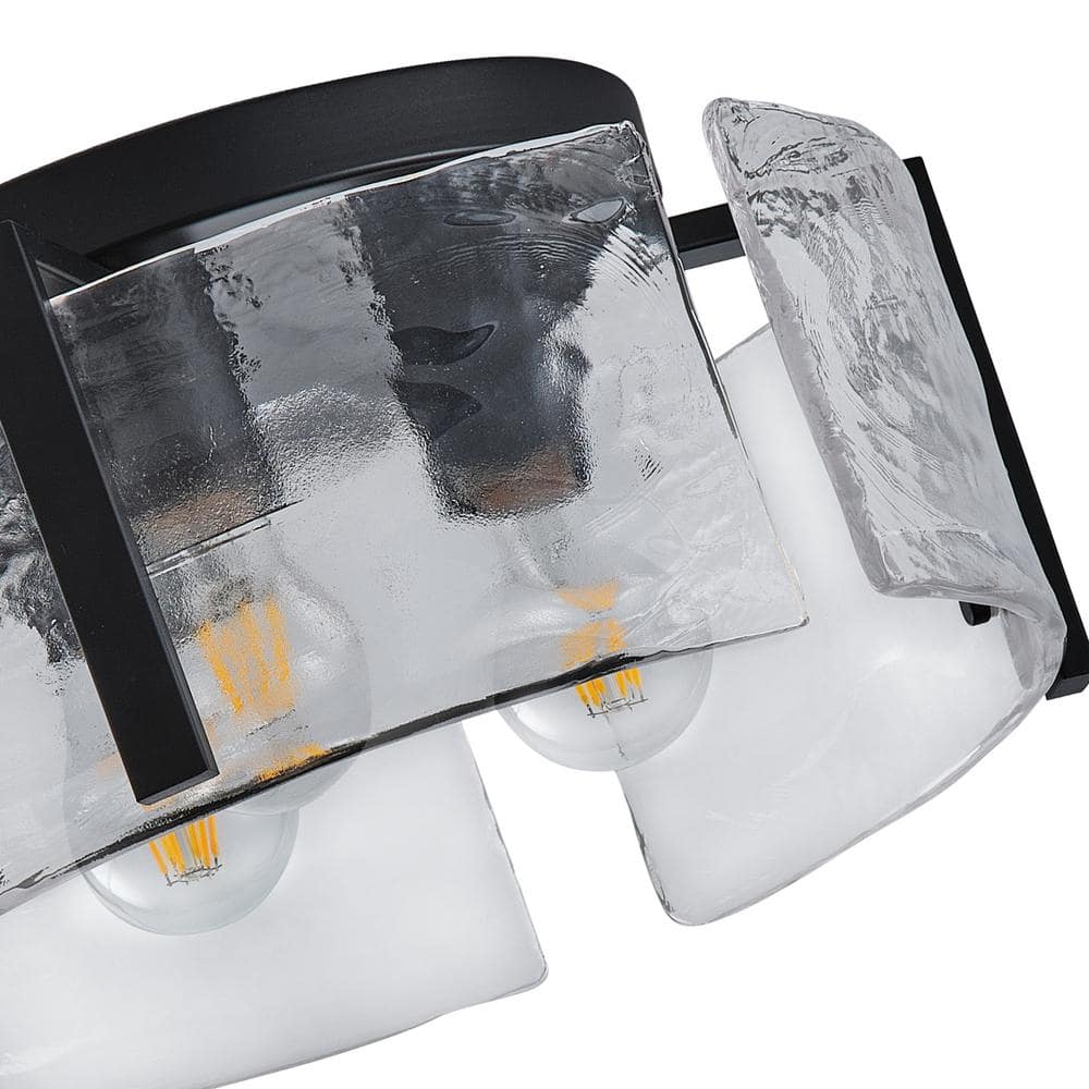 14.17 in. 3-Light Industrial Black Flush Mount Modern Ceiling Lighting Fixture with Water Glass Shade - Hercitys