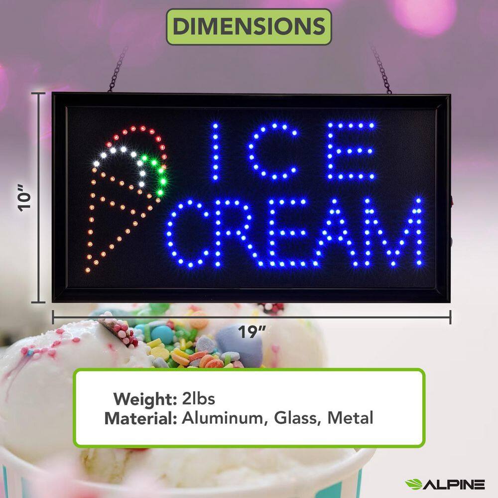 19 in. x 10 in. LED Rectangular Ice Cream Sign with 2 Display Modes - Hercitys
