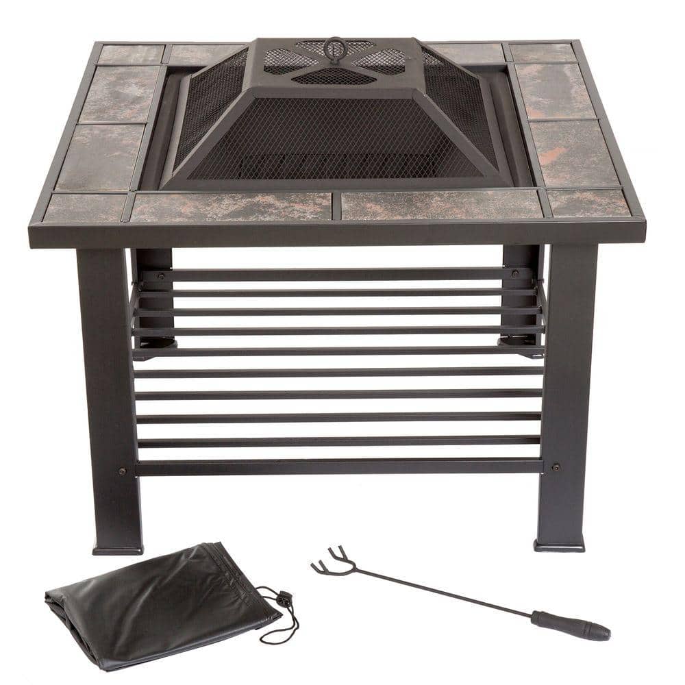 30 in. Square Steel Fire Pit and Table with Cover - Hercitys